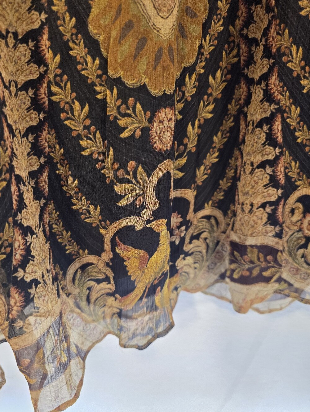 Soft Surrounding Fall Stretchy Gold Olive Baroque Lined Maxi Dress. Ladies 8 - Picture 8 of 15